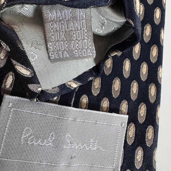 Paul Smith Tie Silk Made in England Navy Blue Metallic Champagne Oval Geometric - Picture 10 of 11